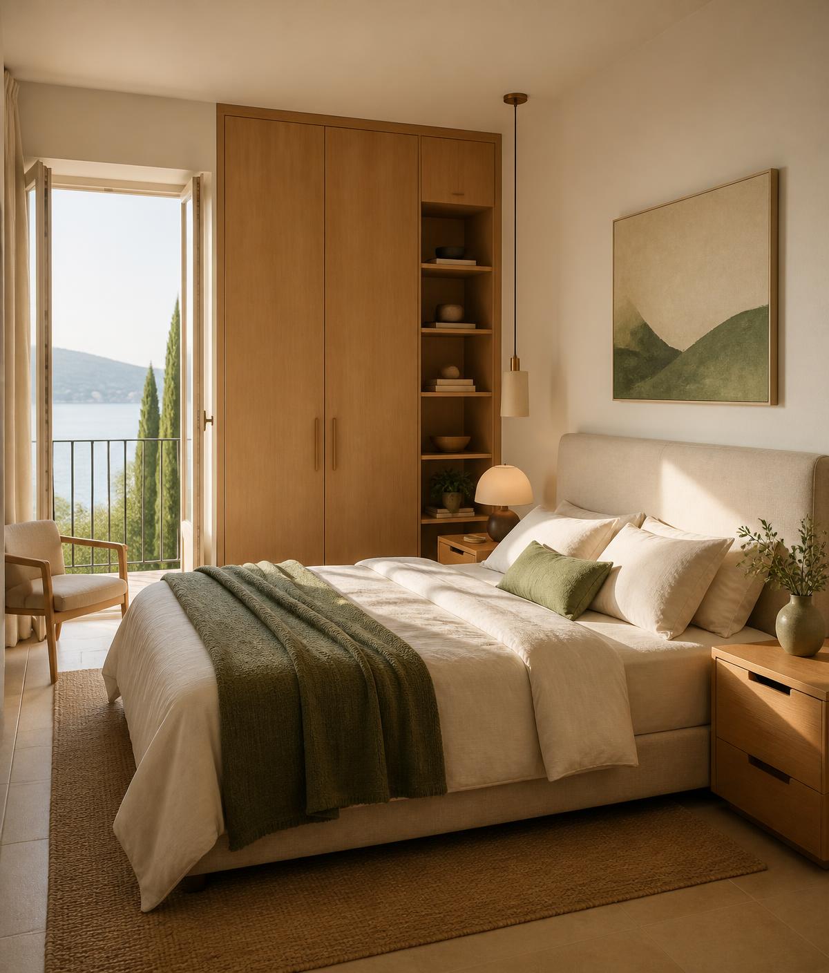 Dormitorio de matrimonio con cabecero tapizado